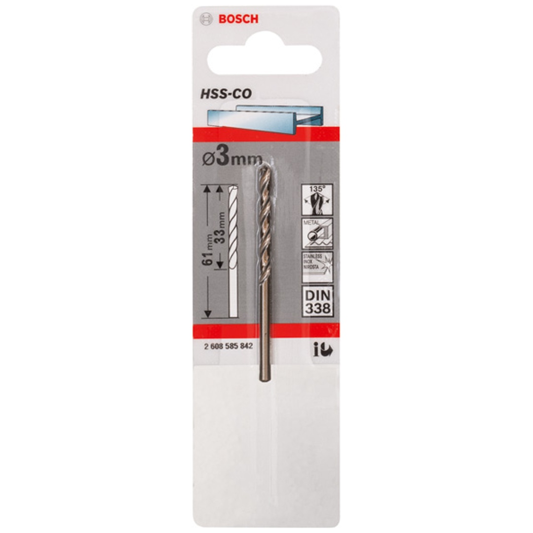 Bosch Metallbohrer HSS-Co, DIN 338, 3 x 33 x 61 mm, 1er-Pack
