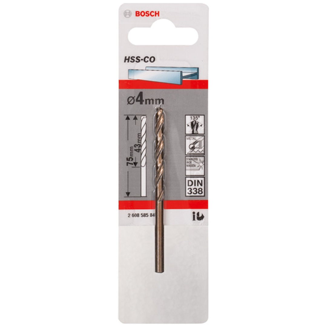 Bosch Metallbohrer HSS-Co, DIN 338, 4 x 43 x 75 mm, 1er-Pack