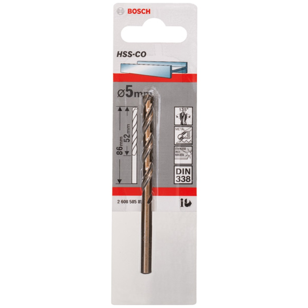 Bosch Metallbohrer HSS-Co, DIN 338, 5 x 52 x 86 mm, 1er-Pack