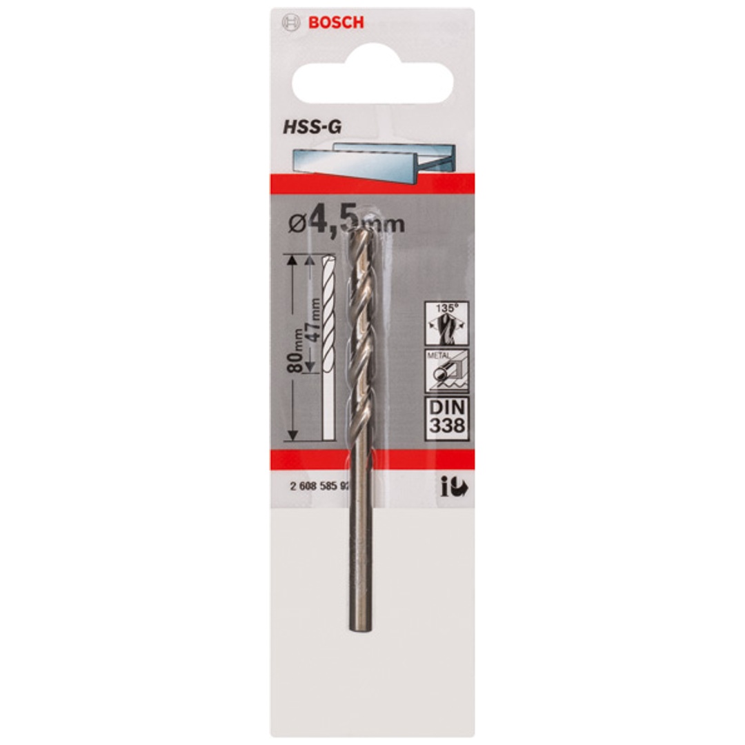 Bosch Metallbohrer HSS-G, DIN 338, 4,5 x 47 x 80 mm, 1er-Pack