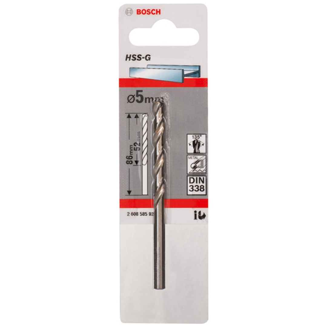 Bosch Metallbohrer HSS-G, DIN 338, 5 x 52 x 86 mm, 1er-Pack