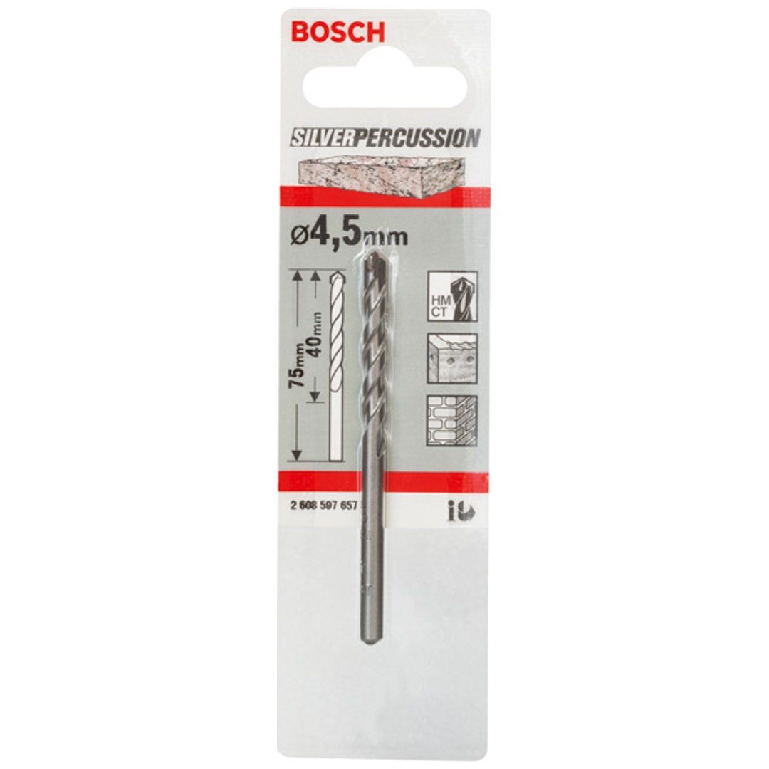 Bosch Betonbohrer CYL-3, Silver Percussion, 4,5 x 40 x 75 mm, Ø 3,8 mm, 1er-Pack