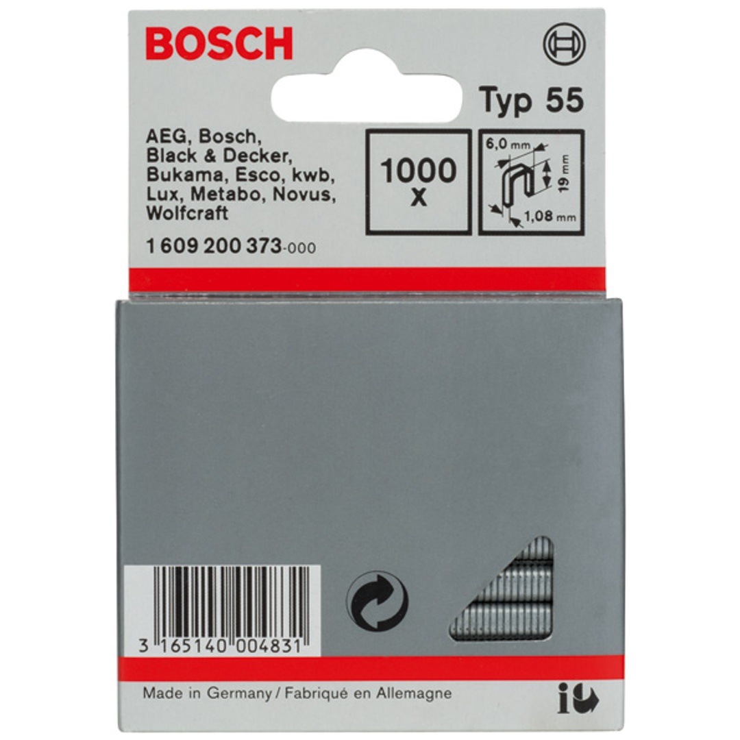 Bosch Schmalrückenklammer Typ 55, 19, 1000er-Pack, für Druckluftnagler/Drucklufthefter