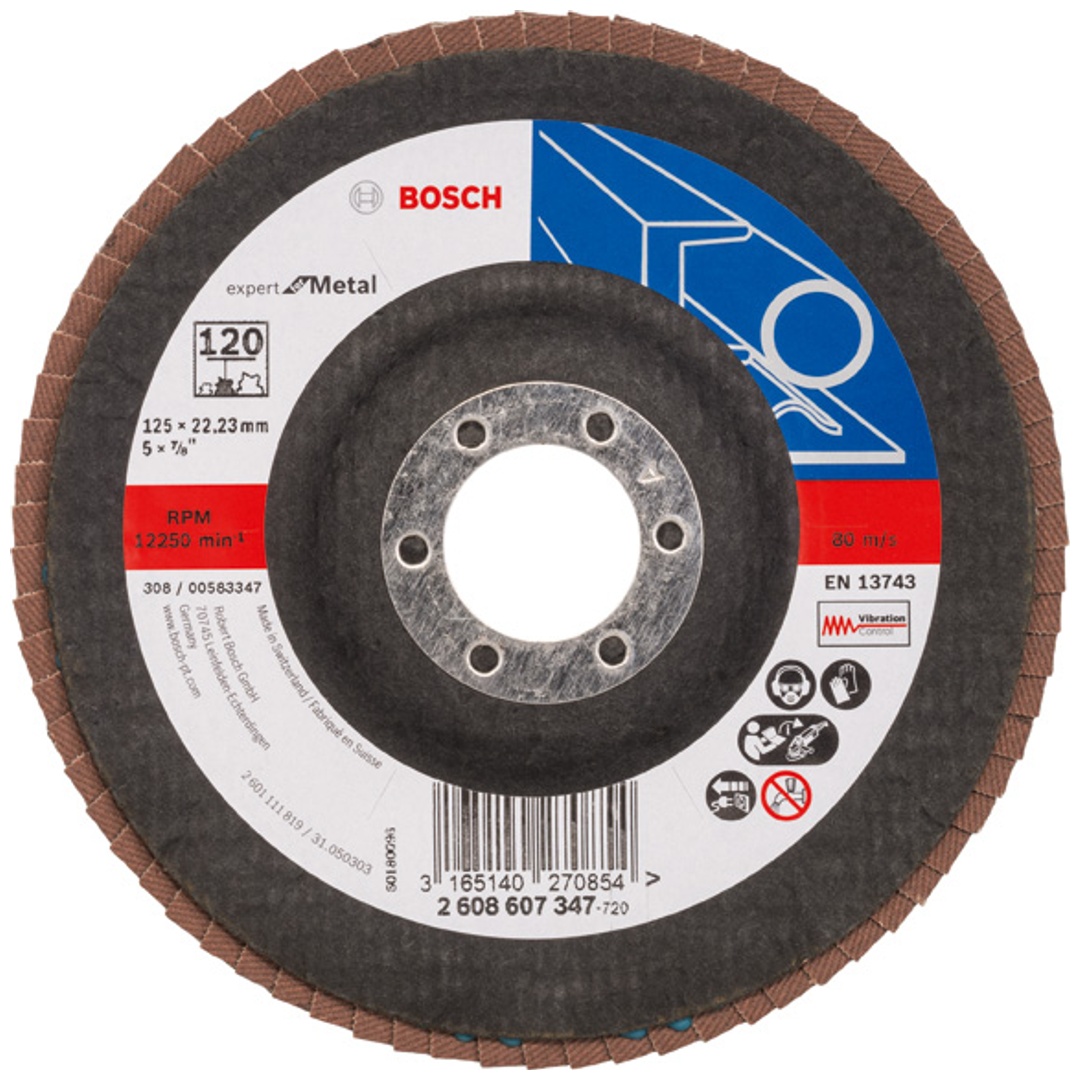 Bosch Fächerschleifscheibe X551, Expert for Metal, gewinkelt , 125 mm, 120, Glasgewebe