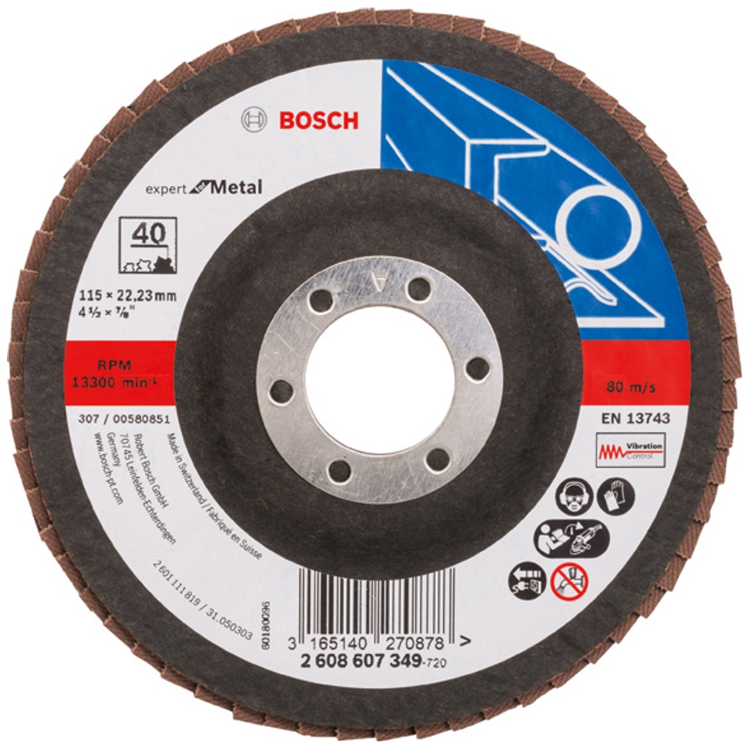 Bosch Fächerschleifscheibe X551, Expert for Metal, gerade, 115 mm, 40, Glasgewebe