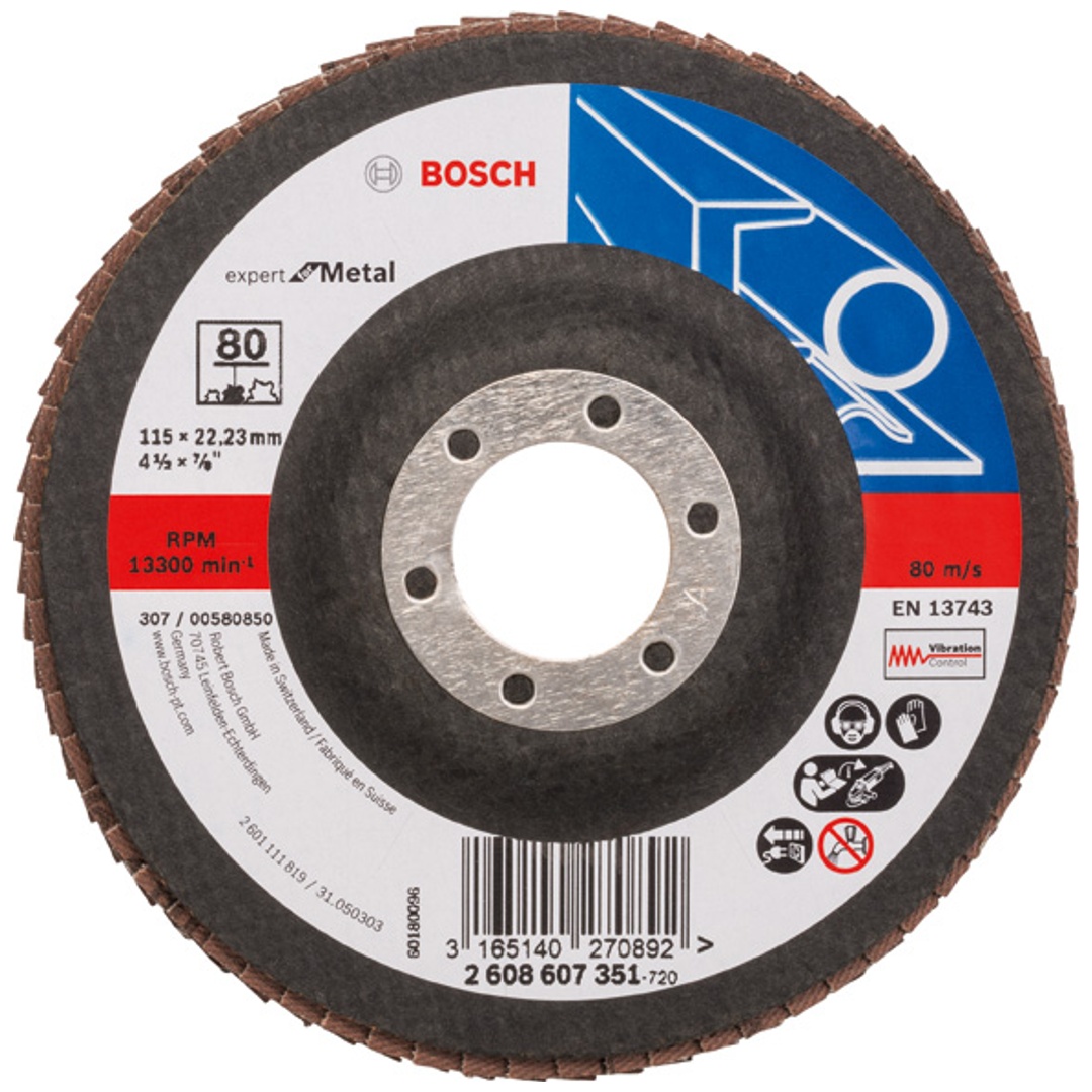 Bosch Fächerschleifscheibe X551, Expert for Metal, gerade, 115 mm, 80, Glasgewebe
