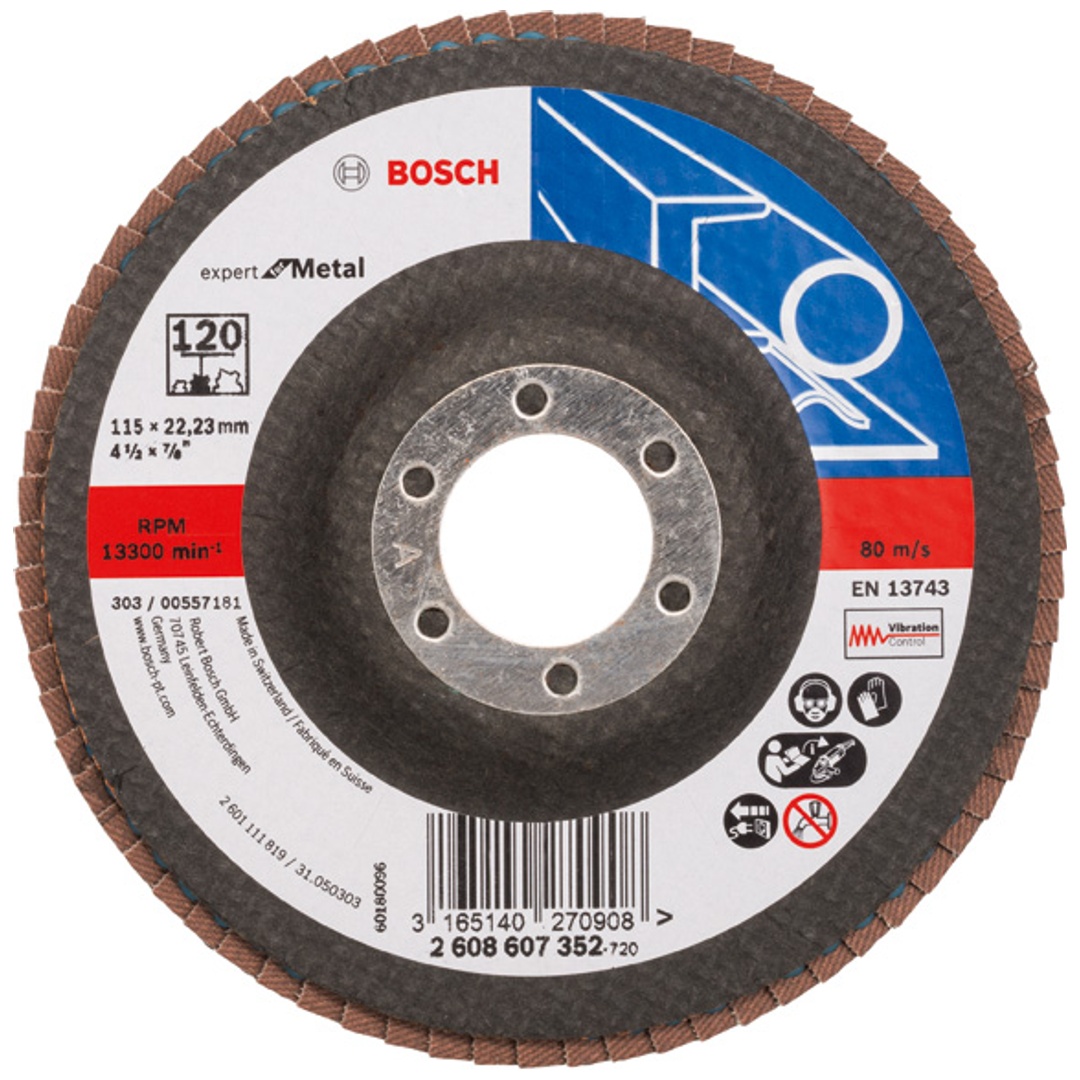Bosch Fächerschleifscheibe X551, Expert for Metal, gerade, 115 mm, 120, Glasgewebe