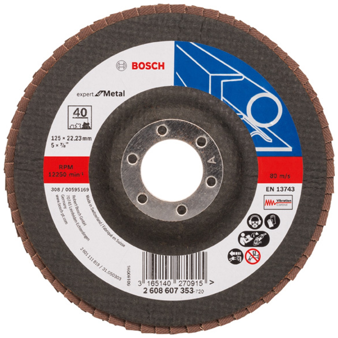 Bosch Fächerschleifscheibe X551, Expert for Metal, gerade, 125 mm, 40, Glasgewebe