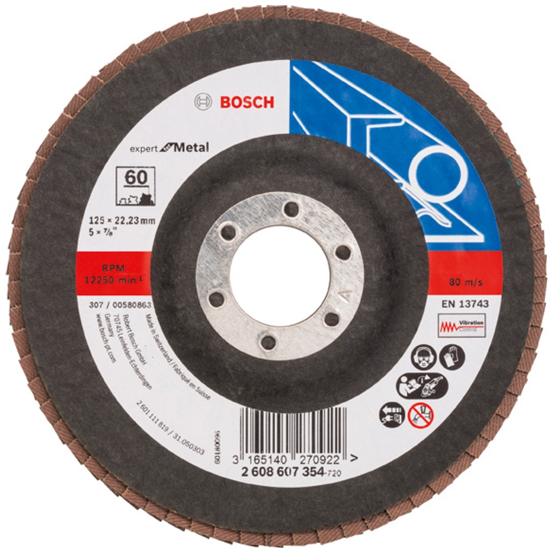 Bosch Fächerschleifscheibe X551, Expert for Metal, gerade, 125 mm, 60, Glasgewebe