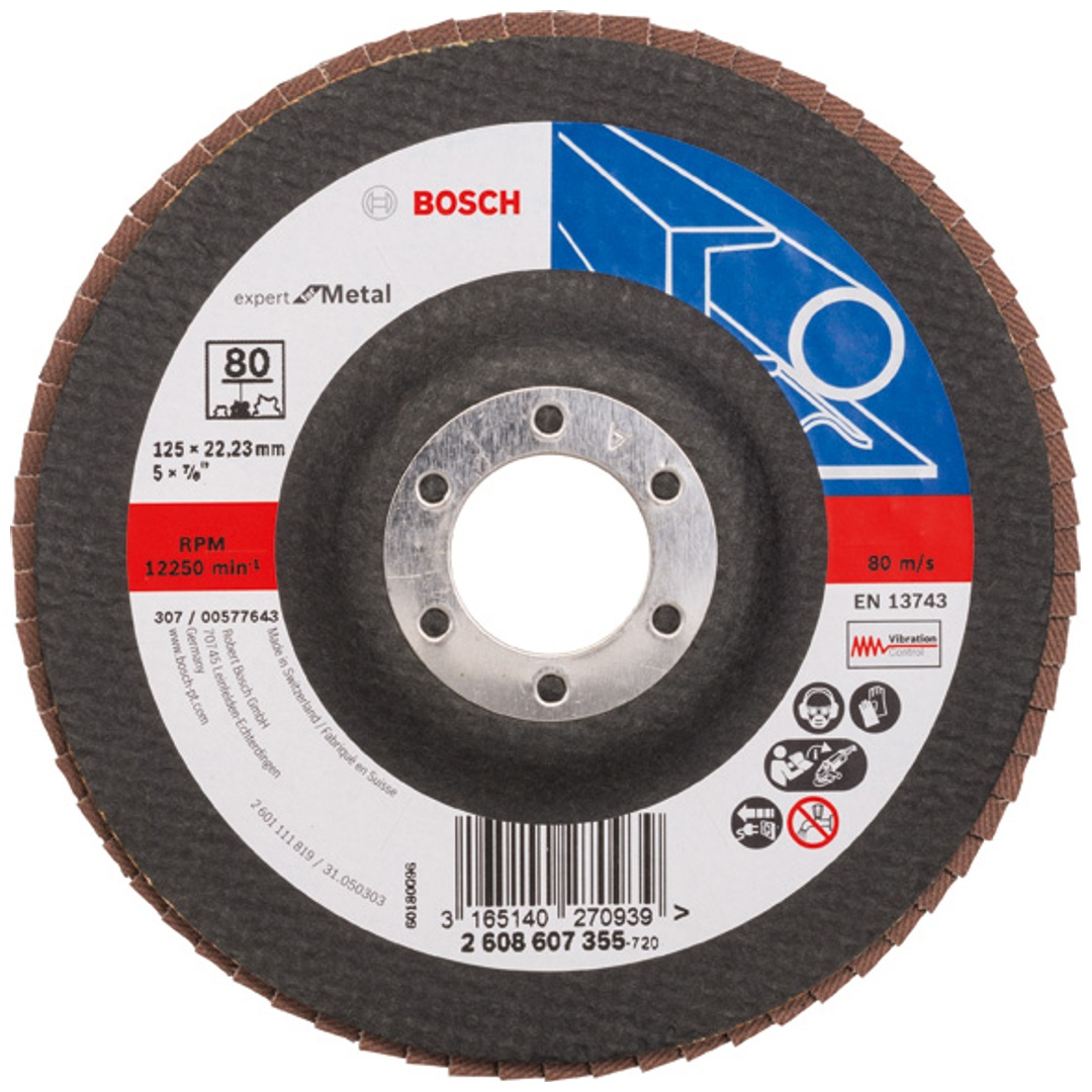 Bosch Fächerschleifscheibe X551, Expert for Metal, gerade, 125 mm, 80, Glasgewebe