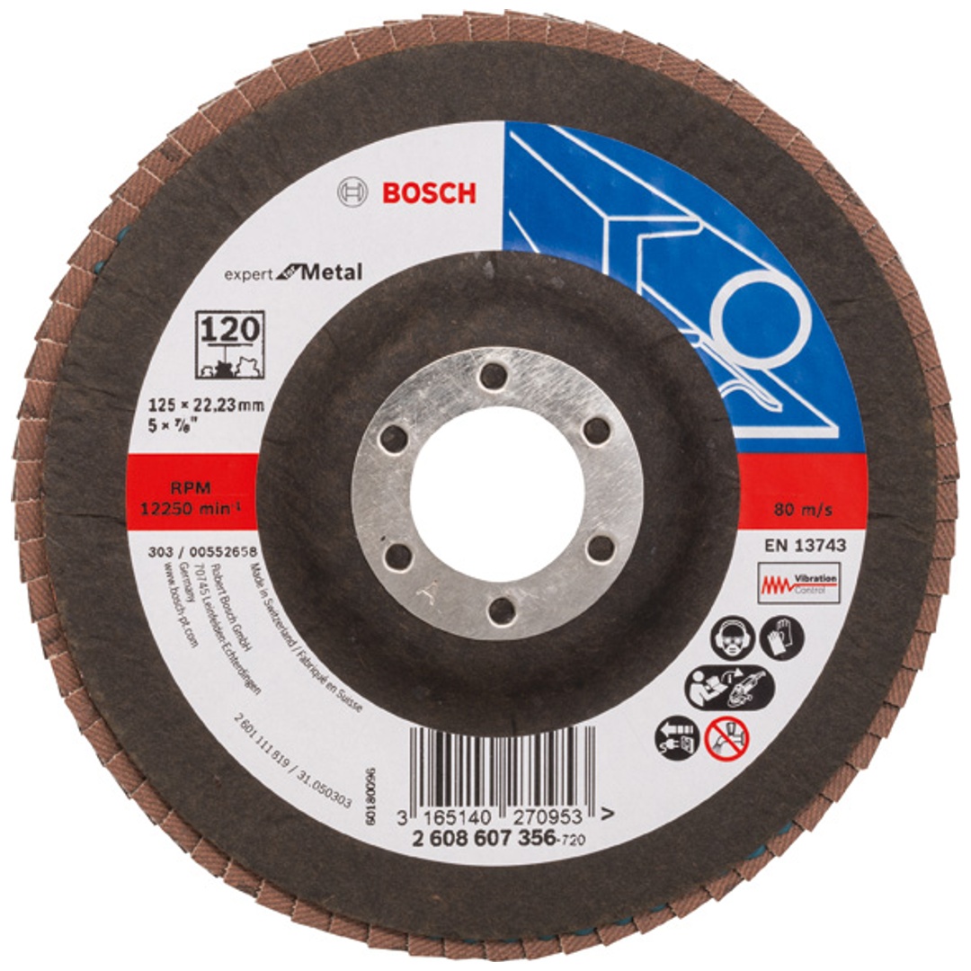 Bosch Fächerschleifscheibe X551, Expert for Metal, gerade, 125 mm, 120, Glasgewebe