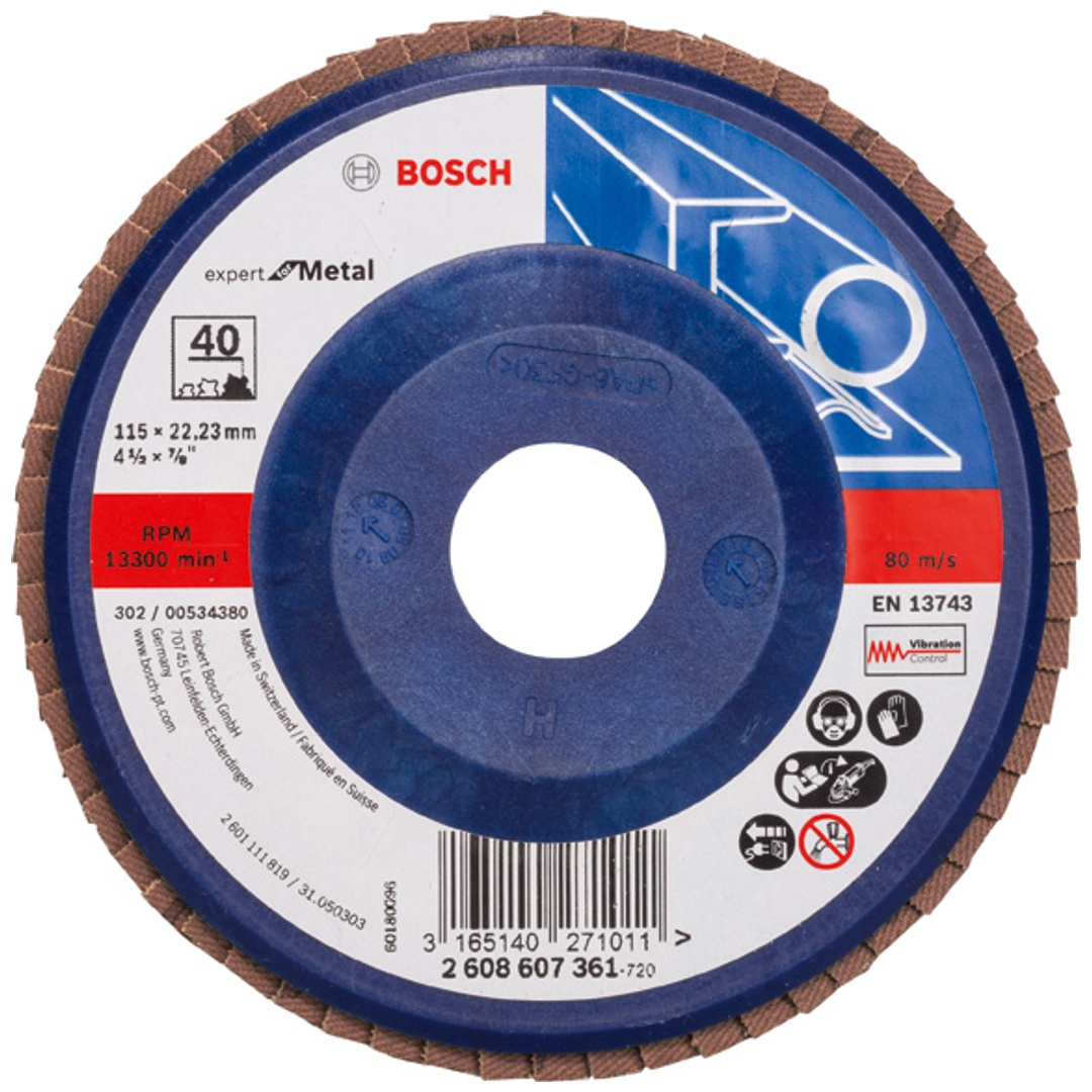 Bosch Fächerschleifscheibe X551, Expert for Metal, gerade, 115 mm, 40, Kunststoff