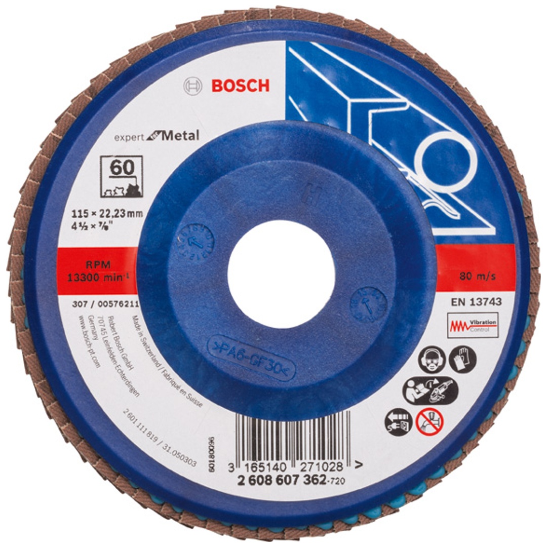 Bosch Fächerschleifscheibe X551, Expert for Metal, gerade, 115 mm, 60, Kunststoff