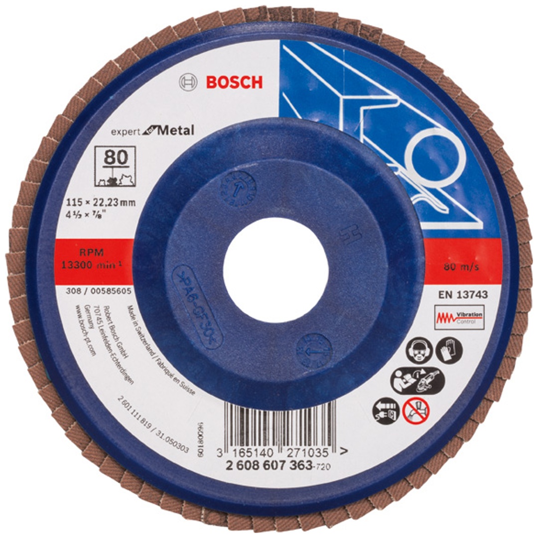 Bosch Fächerschleifscheibe X551, Expert for Metal, gerade, 115 mm, 80, Kunststoff