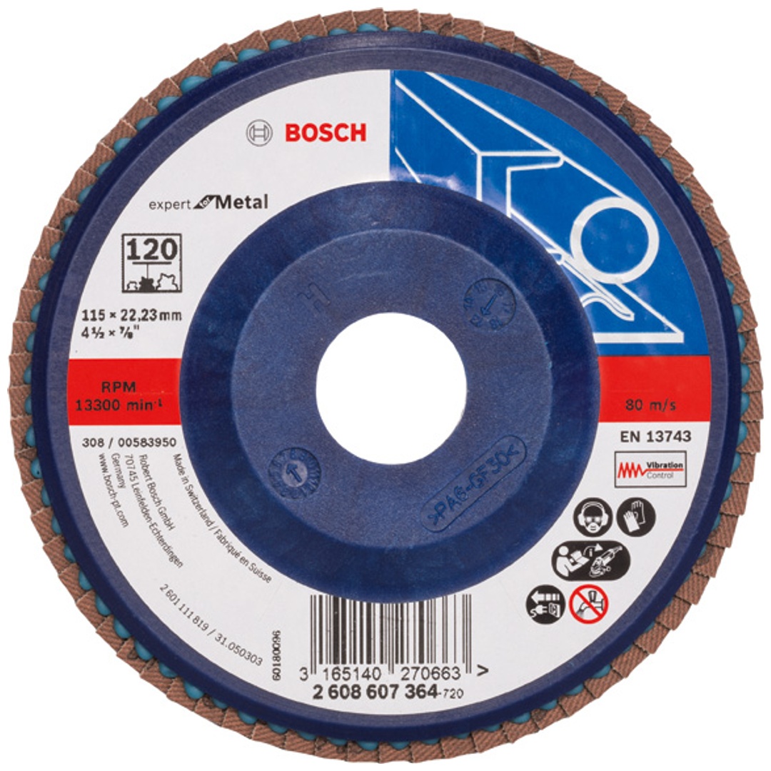 Bosch Fächerschleifscheibe X551, Expert for Metal, gerade, 115 mm, 120, Kunststoff