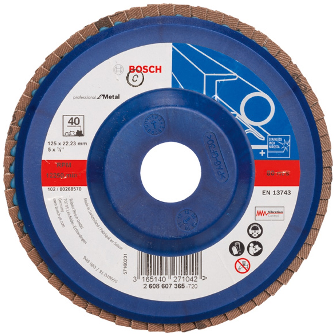 Bosch Fächerschleifscheibe X551, Expert for Metal, gerade, 125 mm, 40, Kunststoff