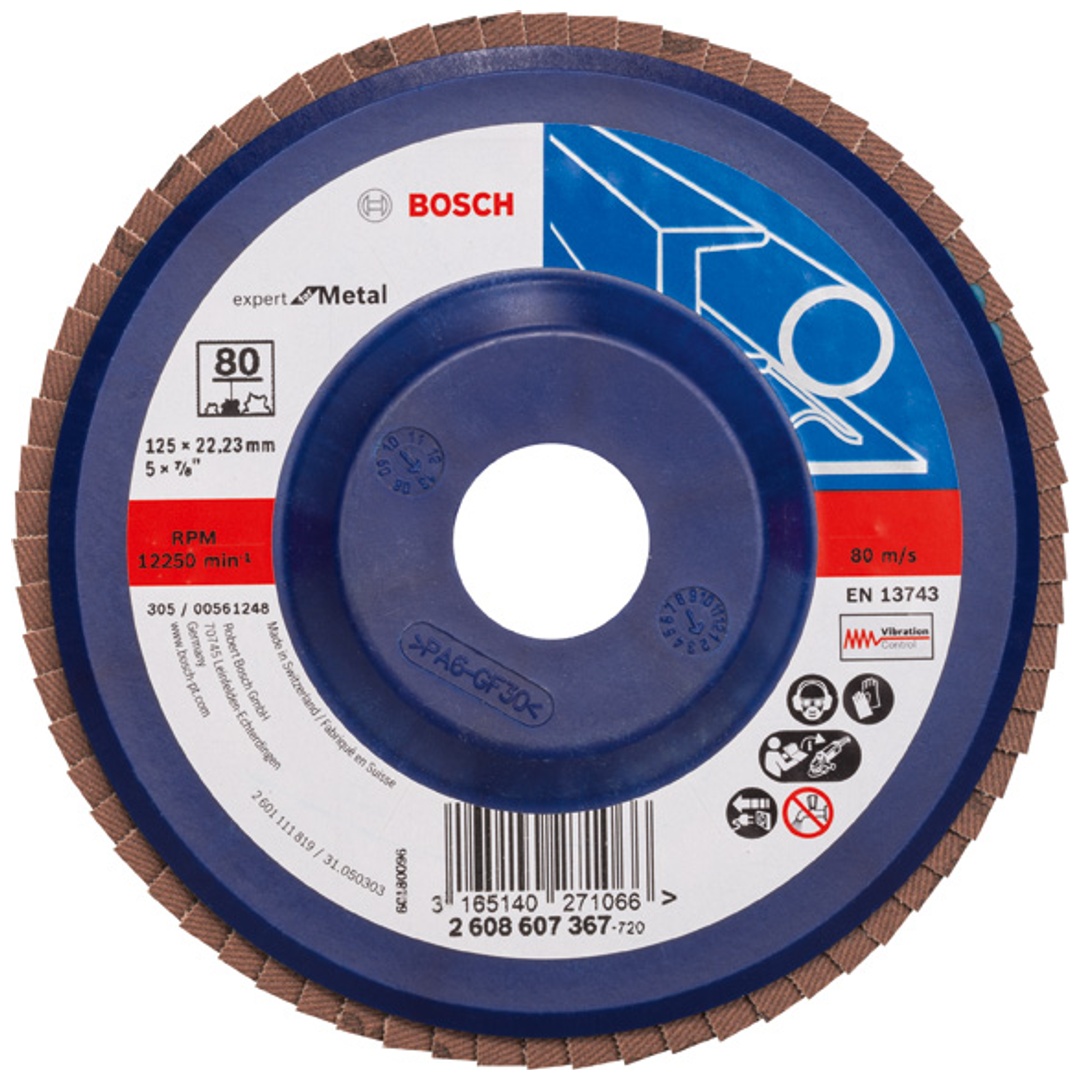 Bosch Fächerschleifscheibe X551, Expert for Metal, gerade, 125 mm, 80, Kunststoff
