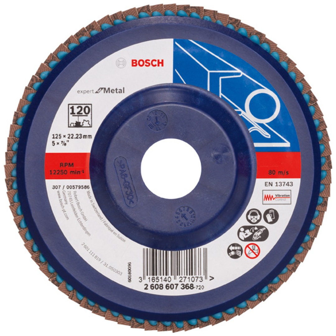 Bosch Fächerschleifscheibe X551, Expert for Metal, gerade, 125 mm, 120, Kunststoff