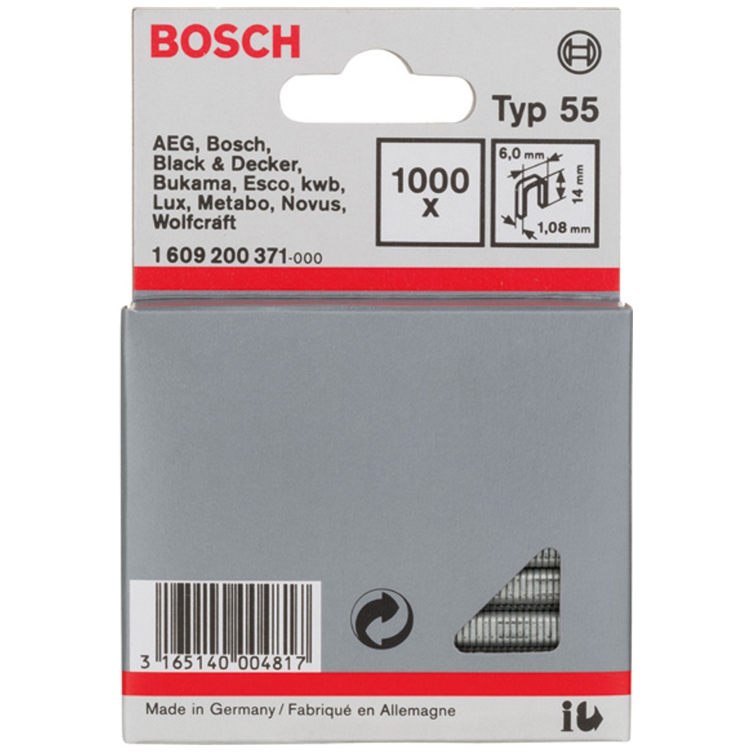 Bosch Schmalrückenklammer Typ 55, 14, 1000er-Pack, für Druckluftnagler/Drucklufthefter