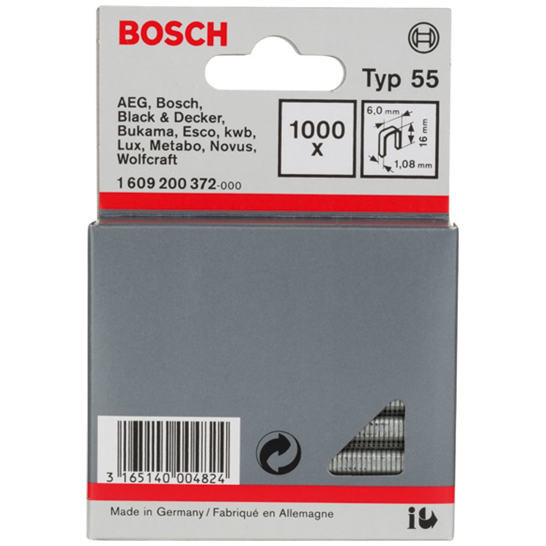 Bosch Schmalrückenklammer Typ 55, 16, 1000er-Pack, für Druckluftnagler/Drucklufthefter