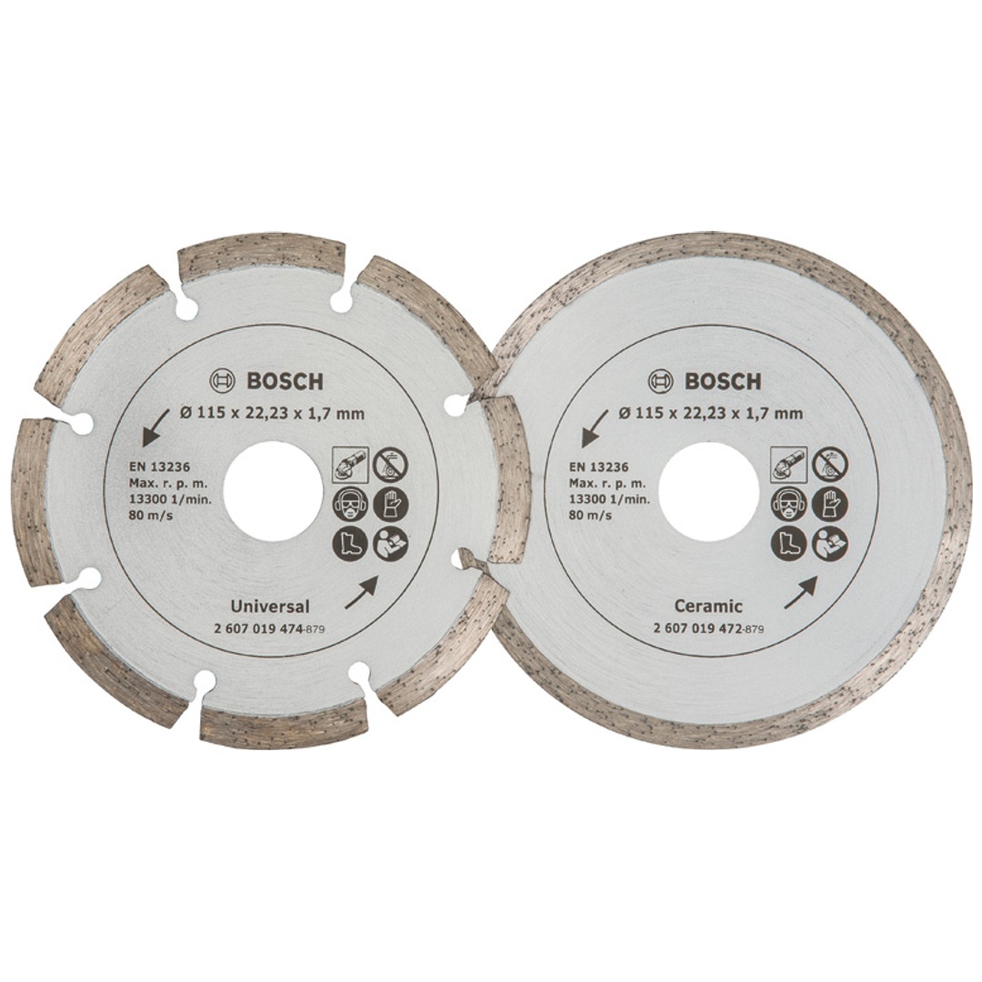 Bosch Diamanttrennscheibe für Fliesen und Baumaterial, Durchmesser: 115 mm, 2er-Pack