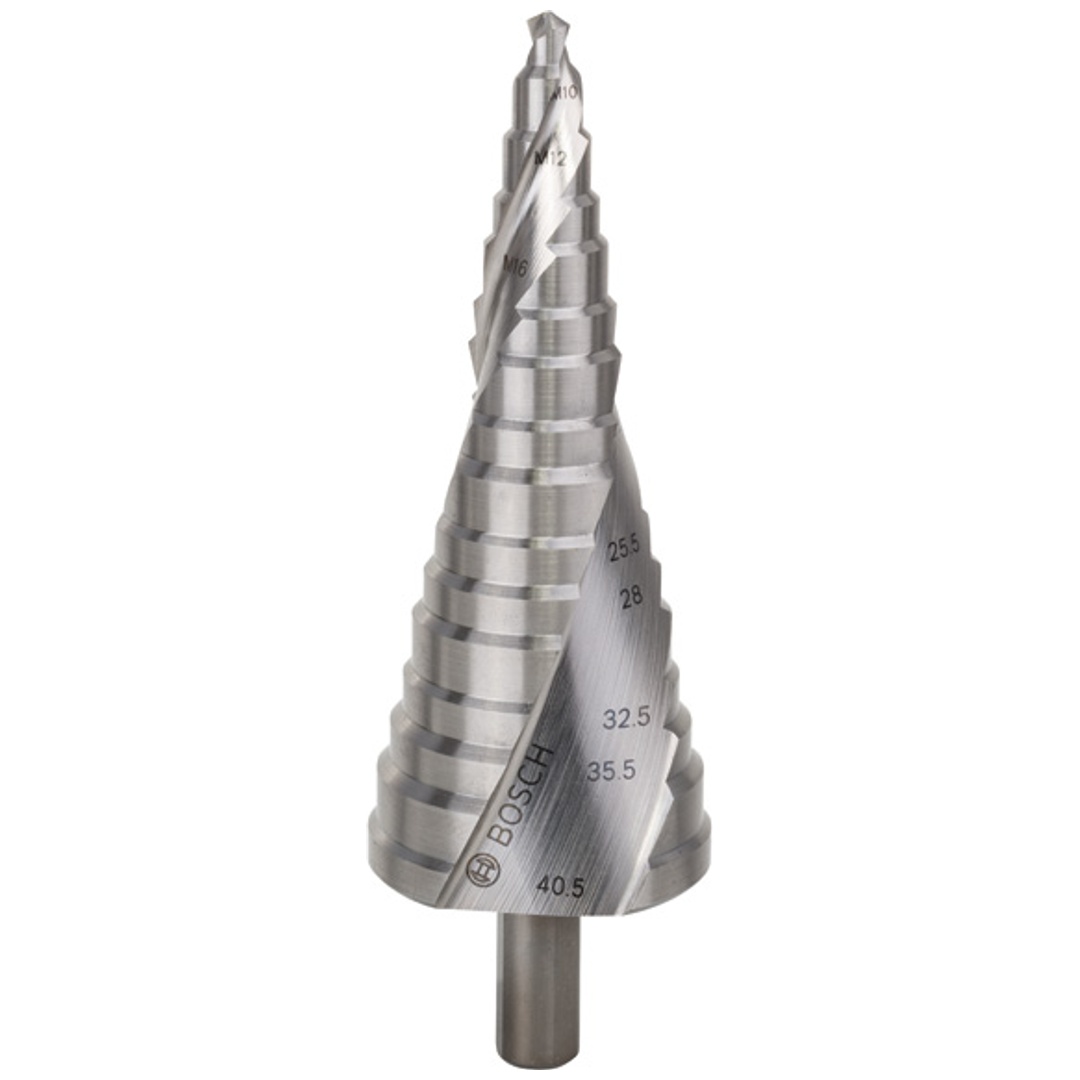 Bosch Stufenbohrer HSS, für Kabelverschraubungen, M10-M40, 10 mm, 125,5 mm, 16 Stufen