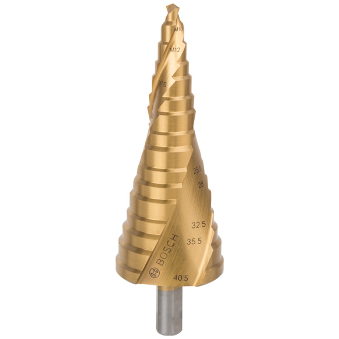 Bosch Stufenbohrer HSS-TiN, für Kabelverschraubungen, M10 - M40, 10 mm, 125,5 mm, 12 Stufen