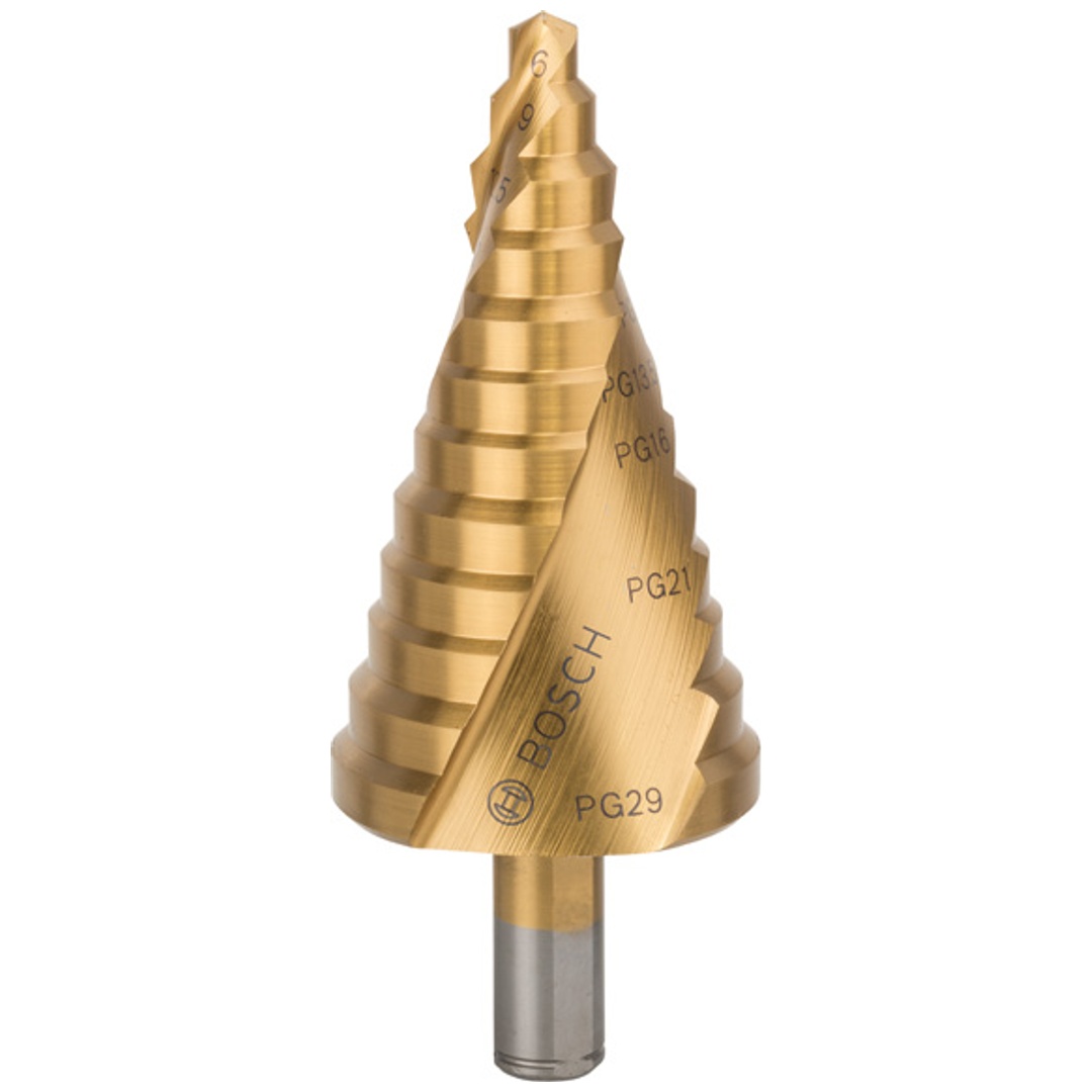 Bosch Stufenbohrer HSS-TiN, für Kabelverschraubung, 6 - 37 mm, 10 mm, 93 mm, 12 Stufen