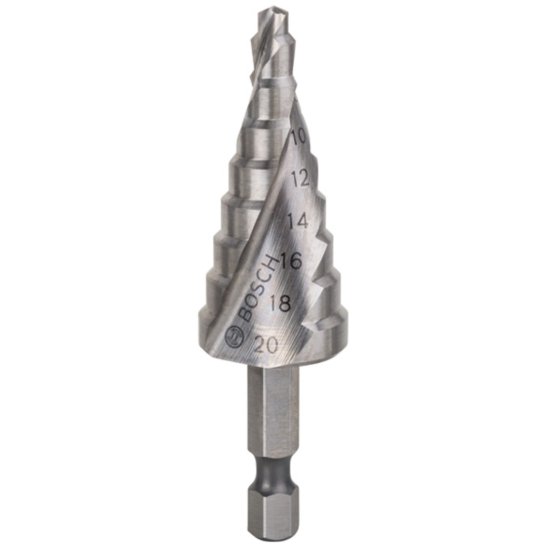 Bosch Stufenbohrer HSS, Sechskantschaft, 4 - 20 mm, 1/4, 70,5 mm, 9 Stufen