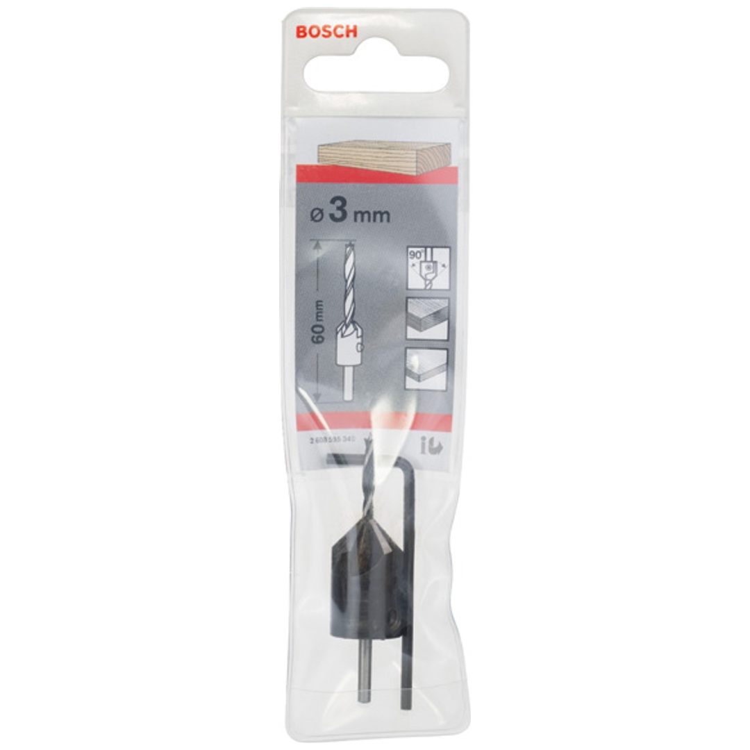 Bosch Holzspiralbohrer mit 90°-Senker, 3 mm, 16 mm