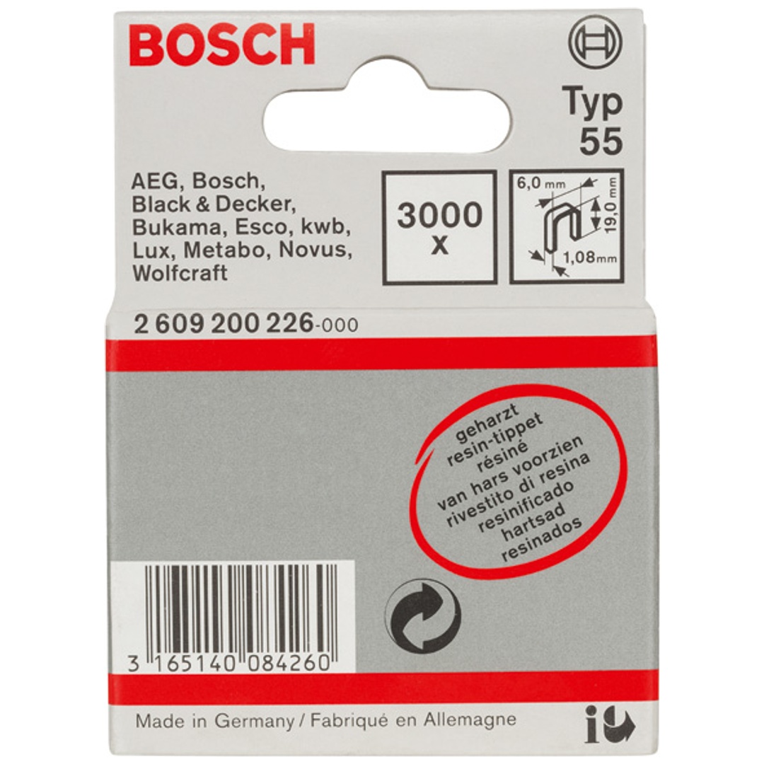 Bosch Schmalrückenklammer Typ 55 geharzt, 19, 3000er-Pack, für Druckluftnagler/Drucklufthefter