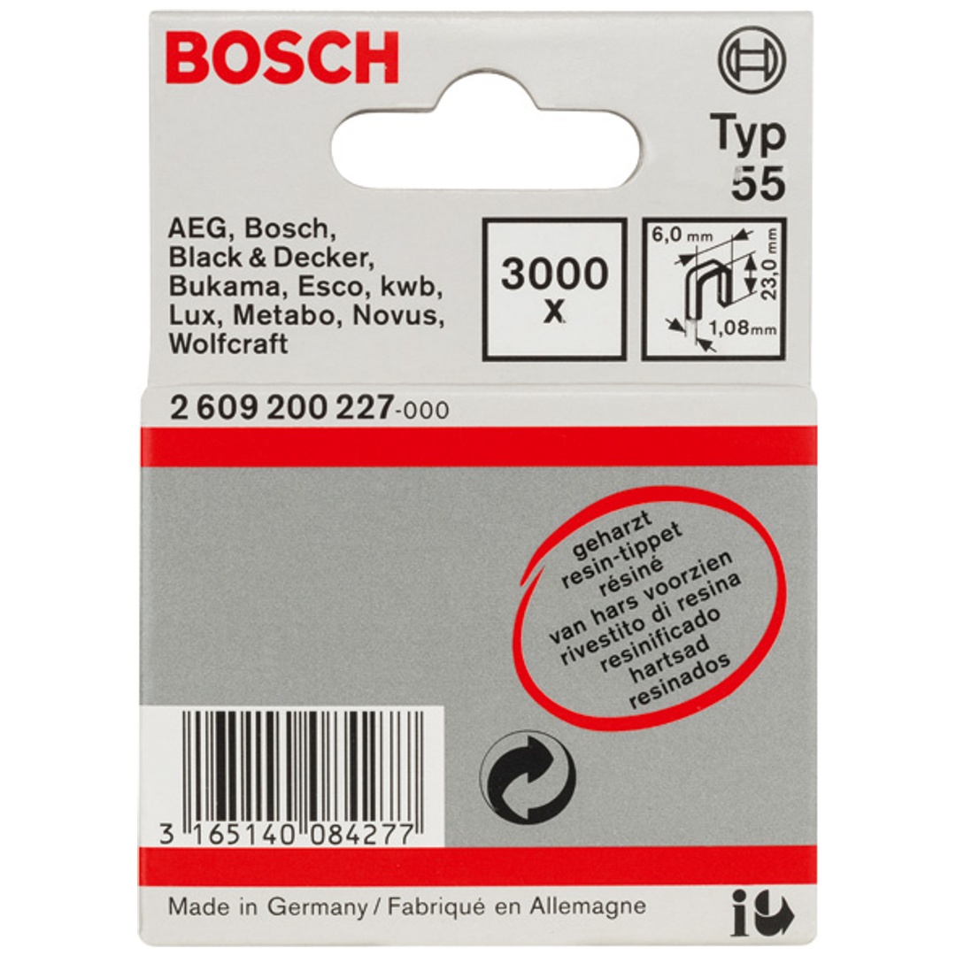 Bosch Schmalrückenklammer Typ 55 geharzt, 23, 3000er-Pack, für Druckluftnagler/Drucklufthefter
