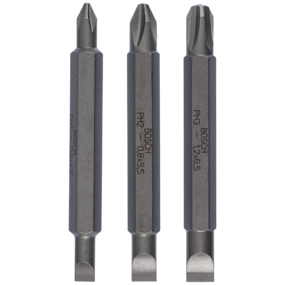 Bosch Doppelklingenbit-Set, 3-tlg., S0,6x4,5, PH1, S0,8x5,5, PH2, S1,2x6,5, PH3,60mm