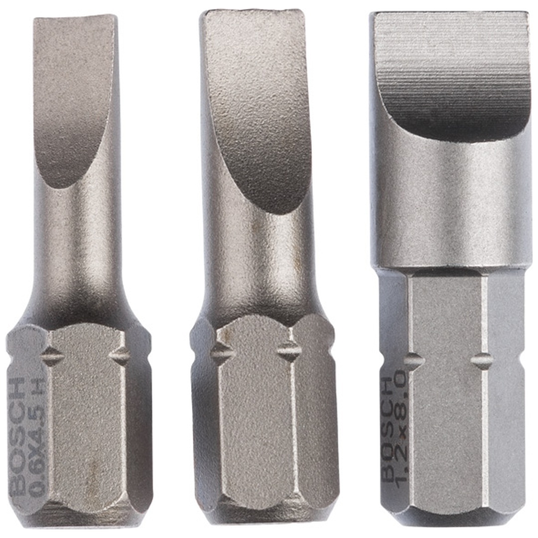 Bosch Schrauberbit-Set Extra-Hart (S), 3-tlg., 25 mm, S0,6x4,5, S0,8x5,5, S1,2x8,0