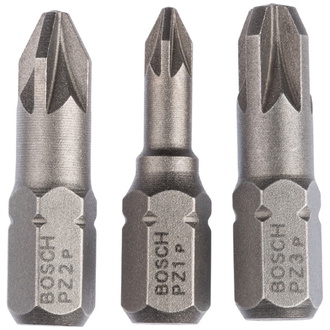 Bosch Schrauberbit-Set Extra-Hart (PZ), 3-tlg., PZ1, PZ2, PZ3, 25 mm