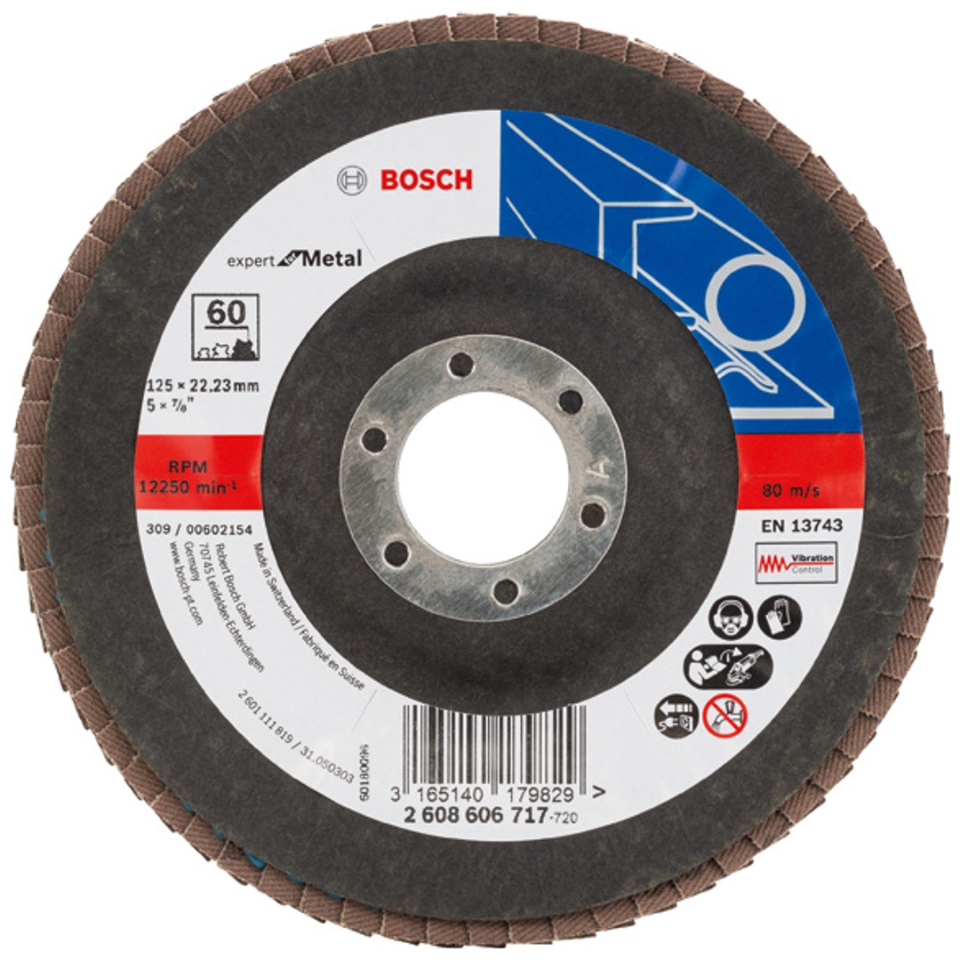 Bosch Fächerschleifscheibe X551, Expert for Metal, gewinkelt , 125 mm, 60, Glasgewebe