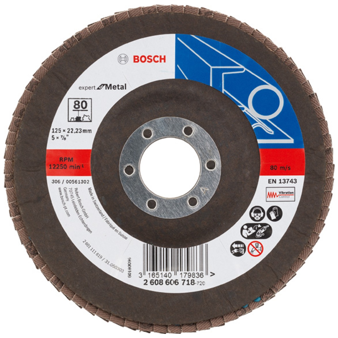 Bosch Fächerschleifscheibe X551, Expert for Metal, gewinkelt , 125 mm, 80, Glasgewebe