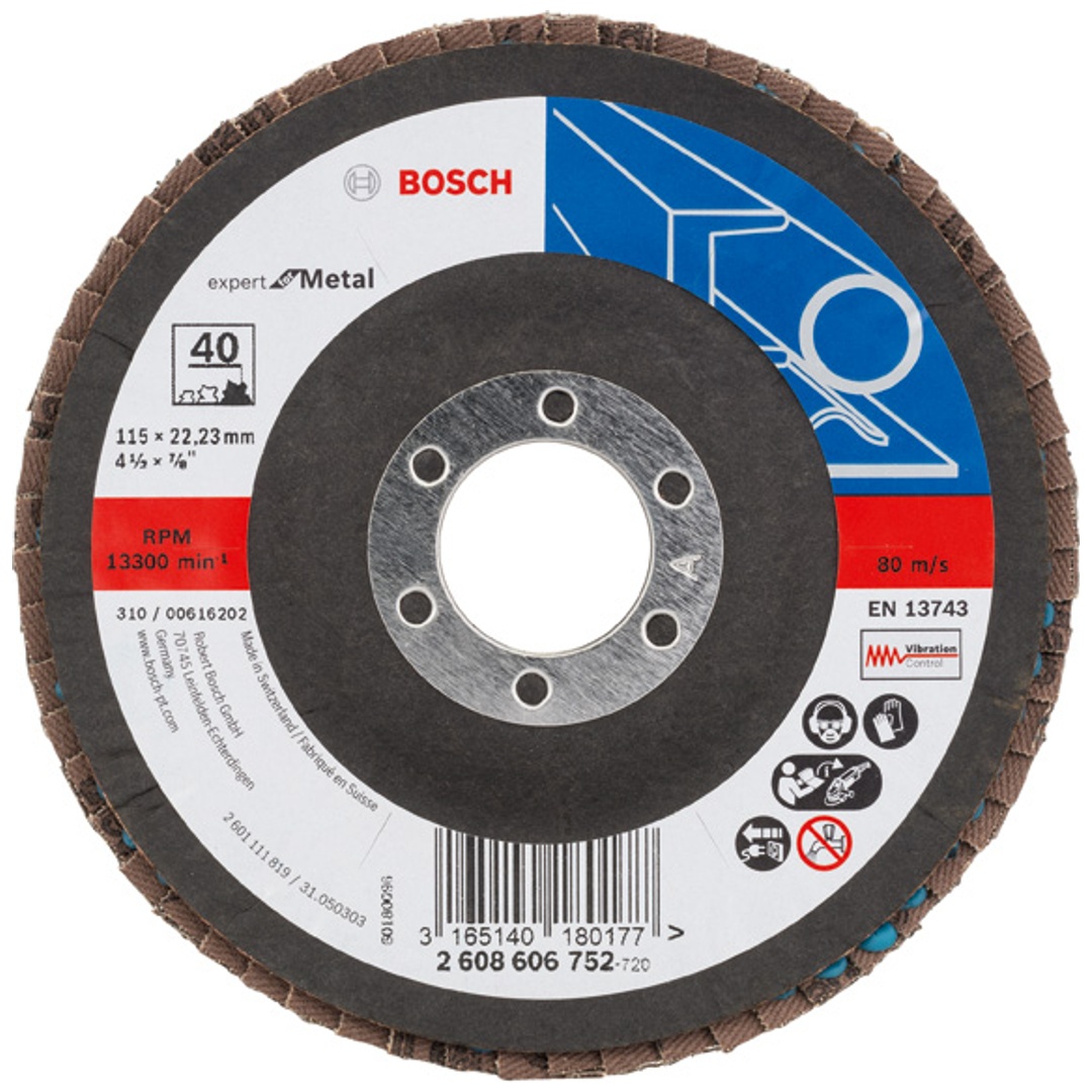 Bosch Fächerschleifscheibe X551, Expert for Metal, gewinkelt , 115 mm, 40, Glasgewebe