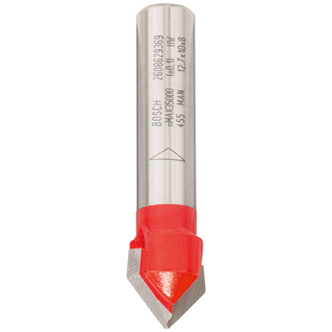 Bosch V-Nutfräser Expet for Wood mit 8 mm Schaft, D 12,7 mm, L 10 mm, G 44,5 mm, 90°