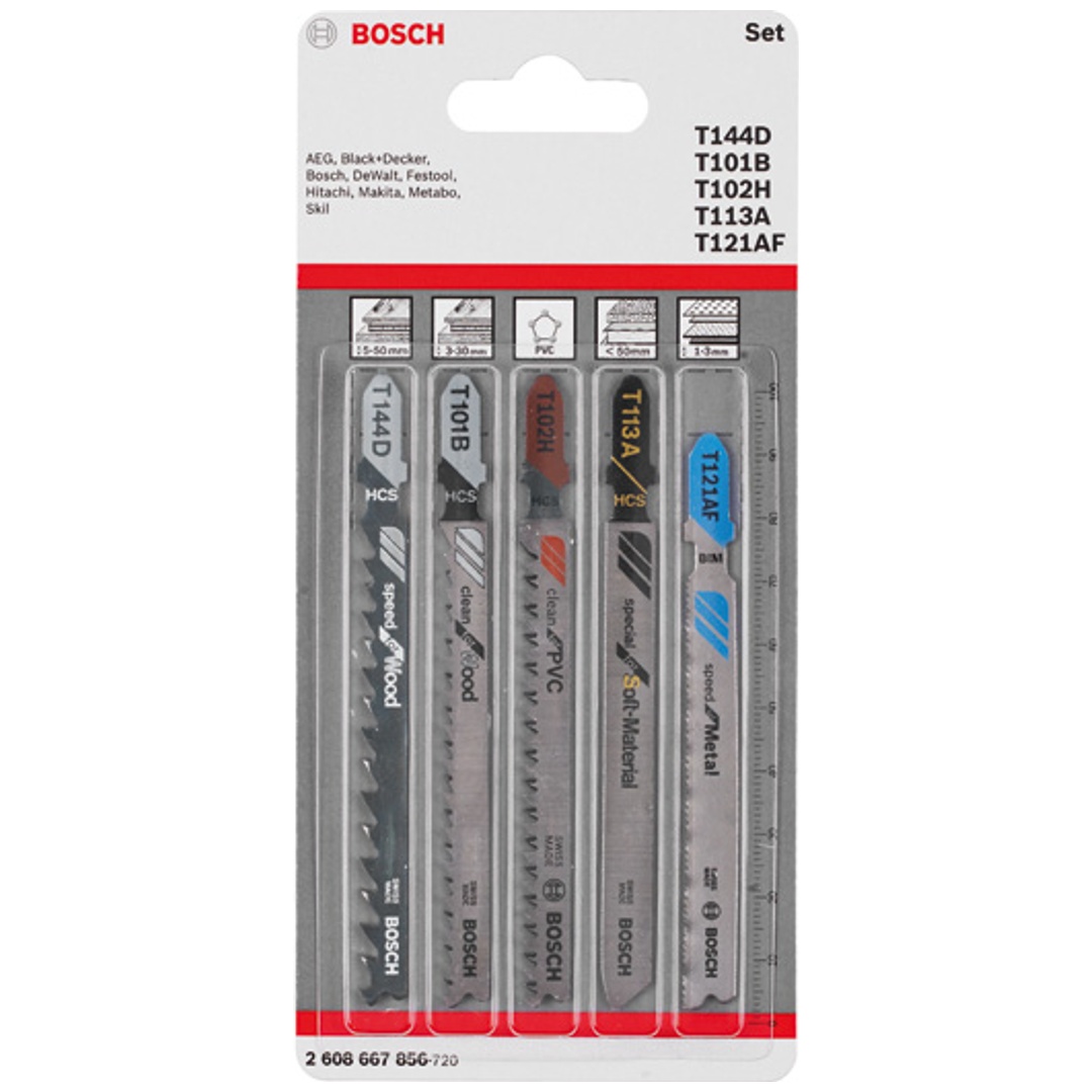 Bosch 5-tlg. Stichsägeblatt-Set Allrounder, T-Schaft