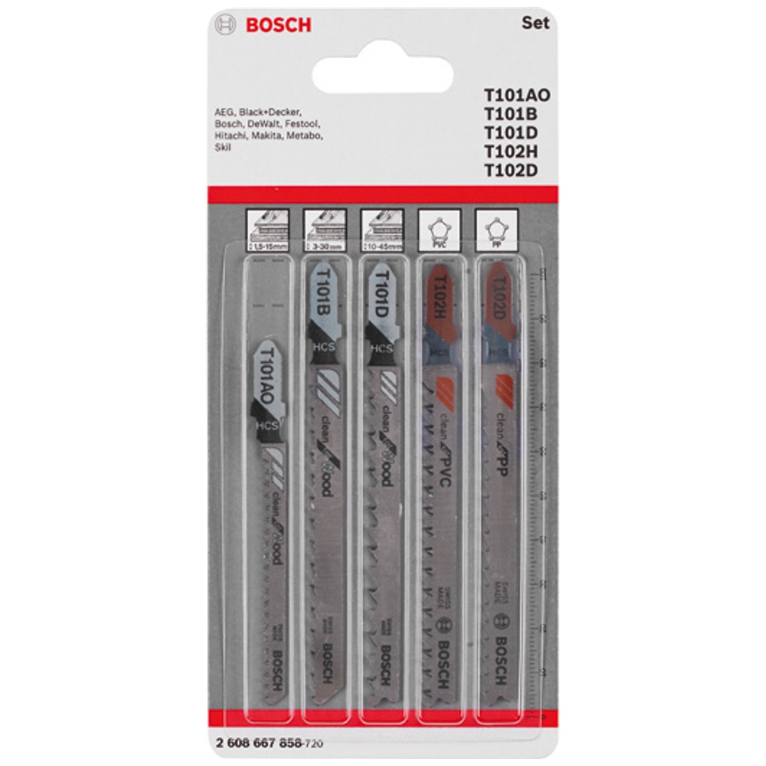 Bosch 5-tlg. Stichsägeblatt-Set Wood and Plastics, T-Schaft