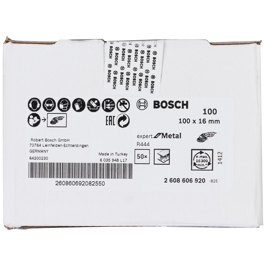 Bosch Fiberschleifscheibe R444, Expert for Metal, Korund, 100 mm, 16 mm, 100