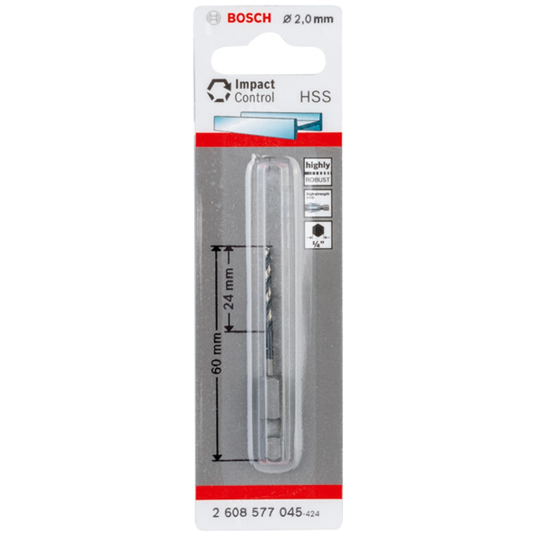 Bosch HSS Spiralbohrer mit Sechskantschaft 2,0 mm
