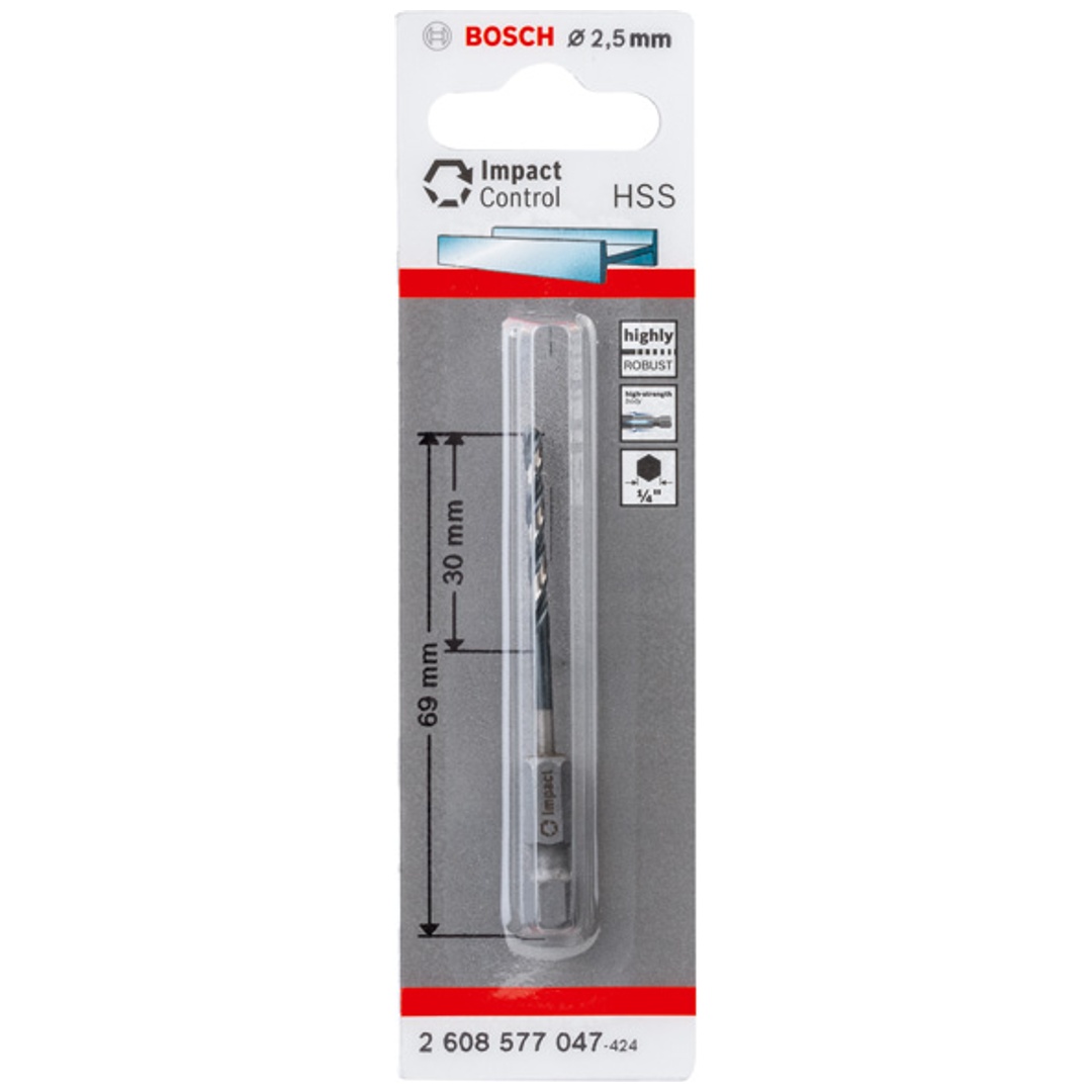 Bosch HSS Spiralbohrer mit Sechskantschaft 2,5 mm