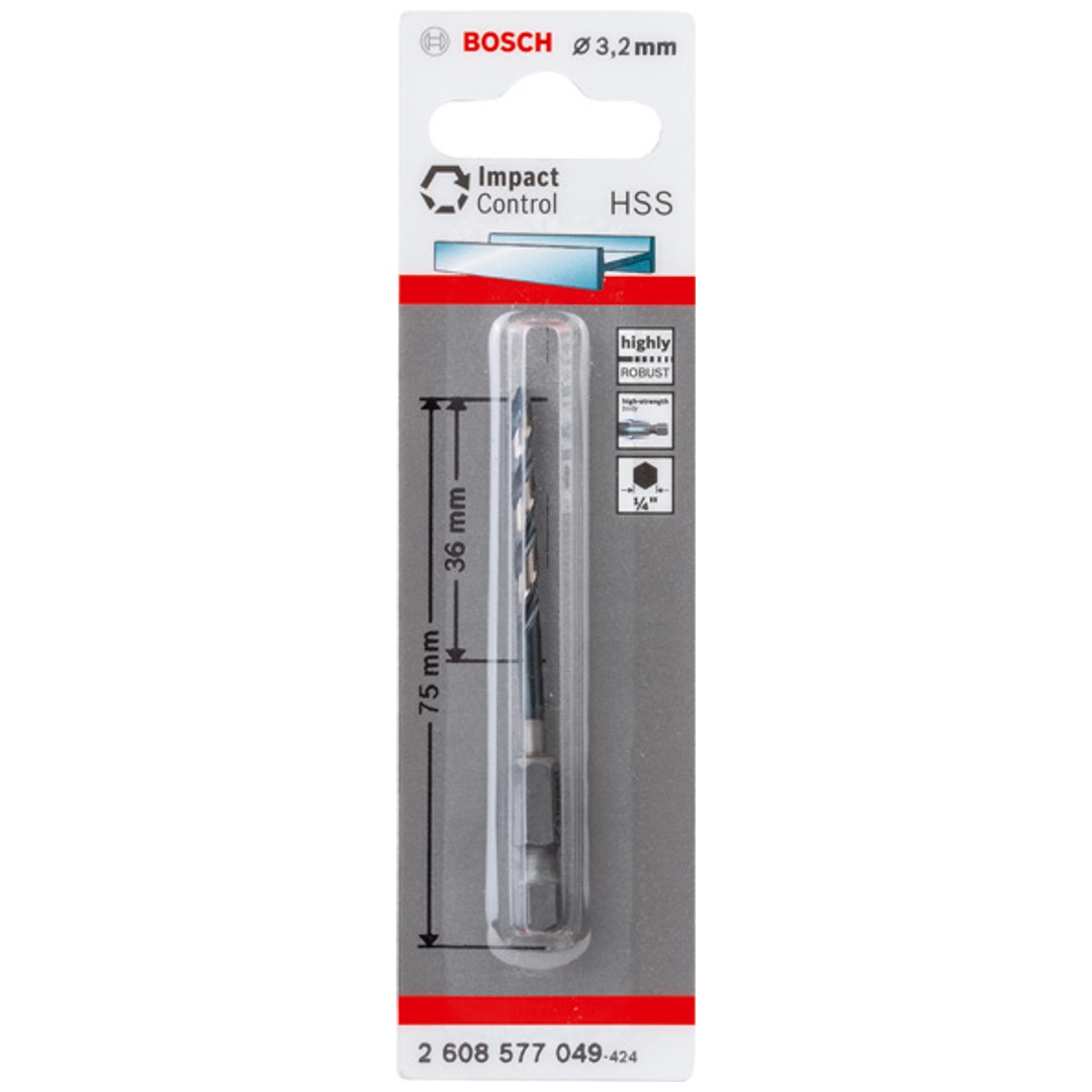 Bosch HSS Spiralbohrer mit Sechskantschaft 3,2 mm