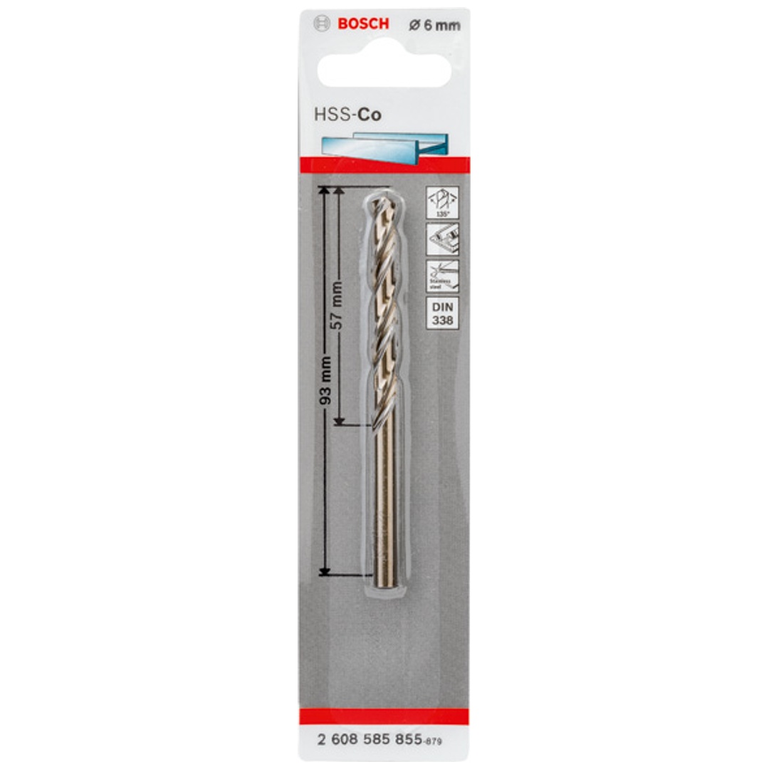 Bosch Metallbohrer HSS-Co, DIN 338, 6 x 57 x 93 mm, 1er-Pack