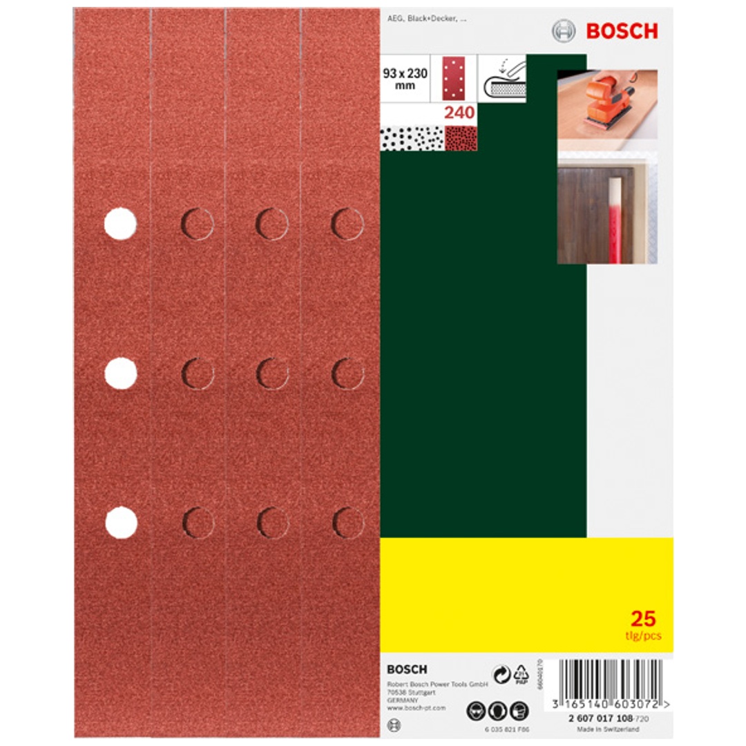 Bosch Schleifblatt-Set für Schwingschleifer, 28-tlg., gespannt, 93 x 230 mm, 240, B&D Lochung