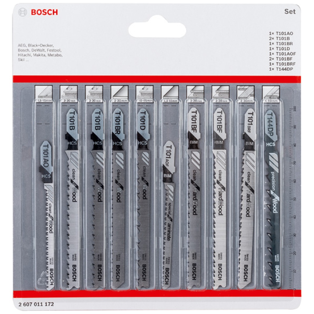 Bosch 10-tlg. Stichsägeblatt-Set Clean Cutting, T-Schaft