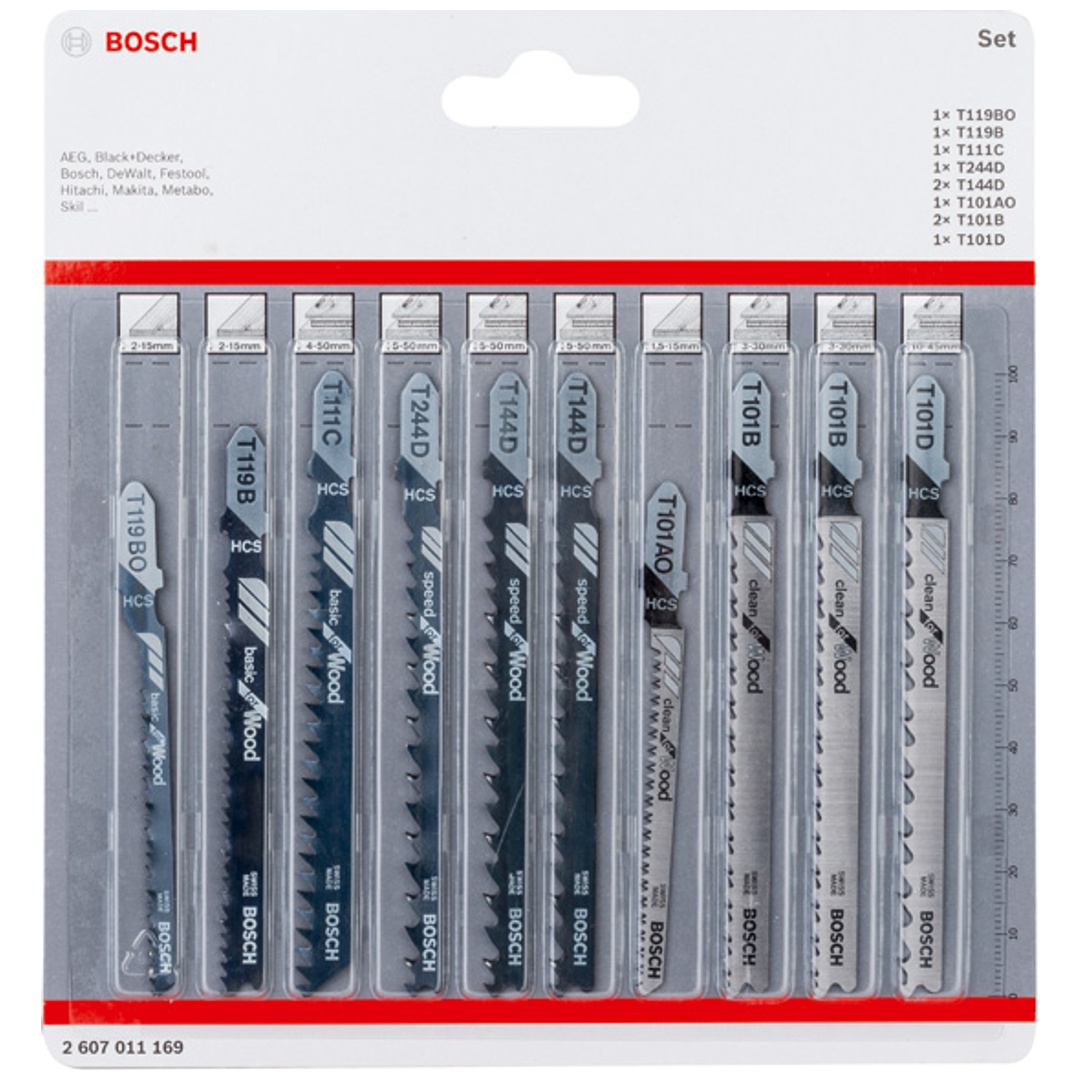 Bosch 10-tlg. Stichsägeblatt-Set für Wood, T-Schaft