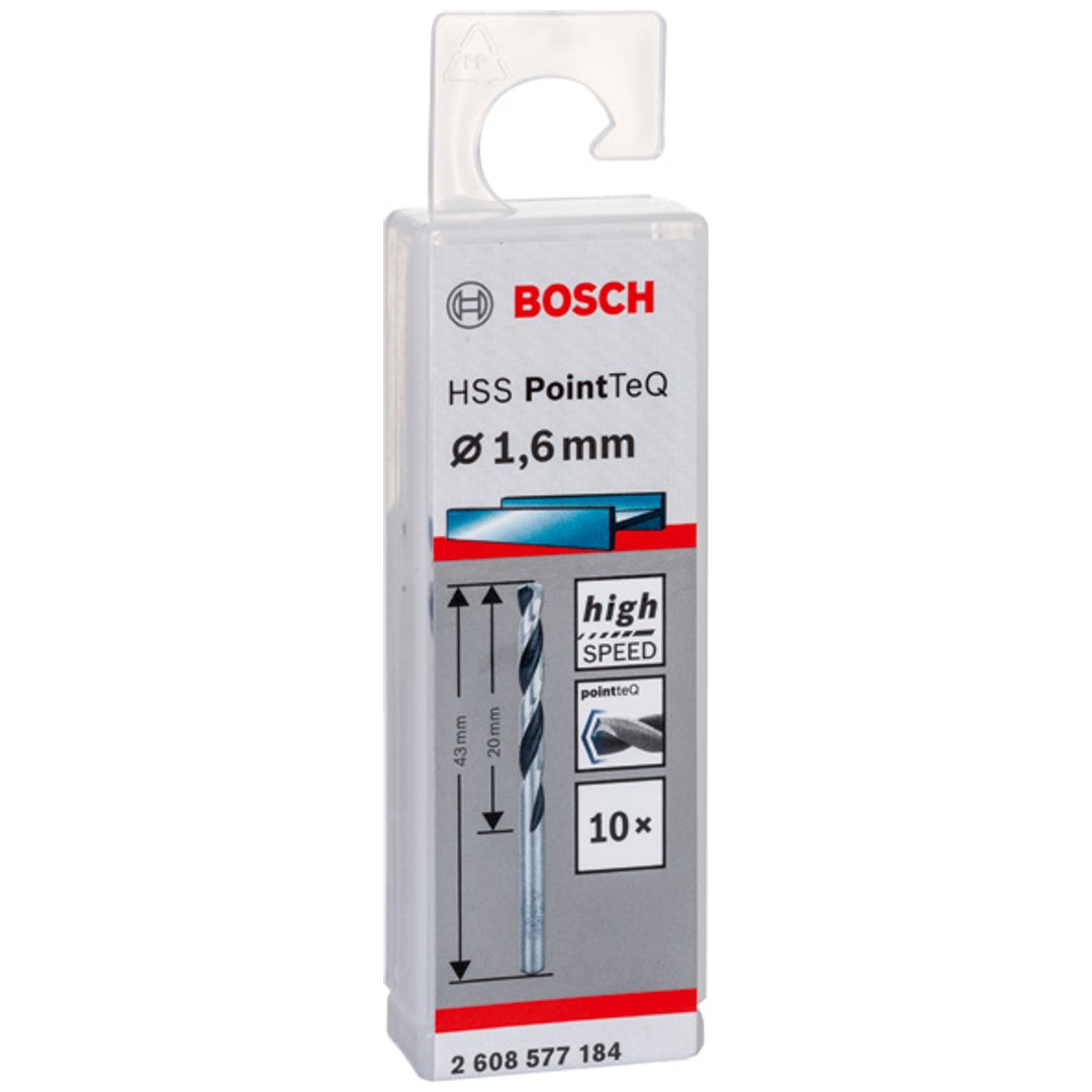 Bosch Metallspiralbohrer-HSS PointTeQ, DIN 338, 1,6 mm, 10er-Pack